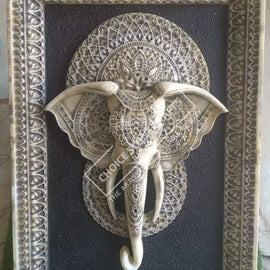 Antique Finish Marble Elephant Face Mural