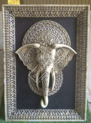 Antique Finish Marble Elephant Face Mural
