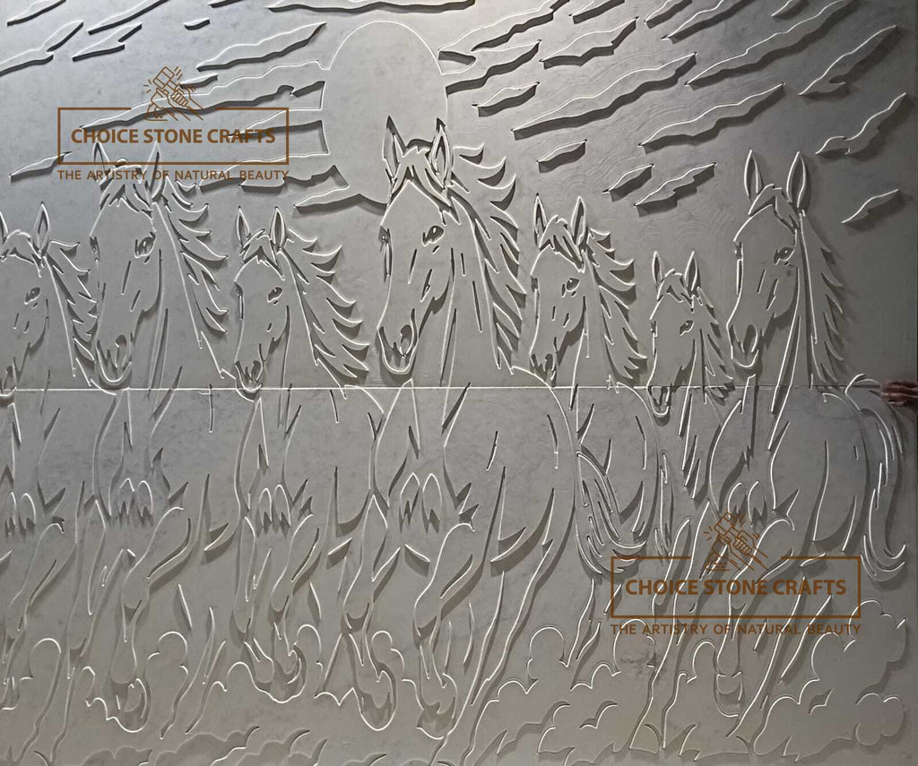 Seven Horses Marble Stone Mural