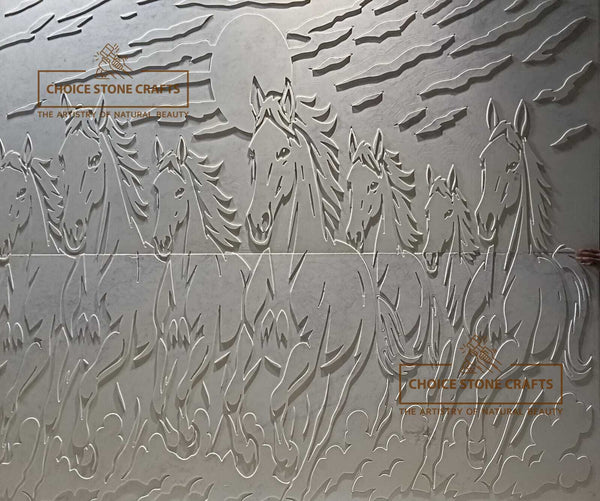 Seven Horses Marble Stone Mural