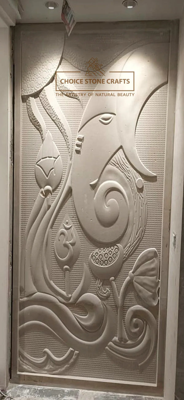 Ganpati Natural Stone Wall Mural for Entrance Wall