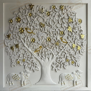 Kamadhenu Cow with Kalpavriksha Tree Natural Stone Mural