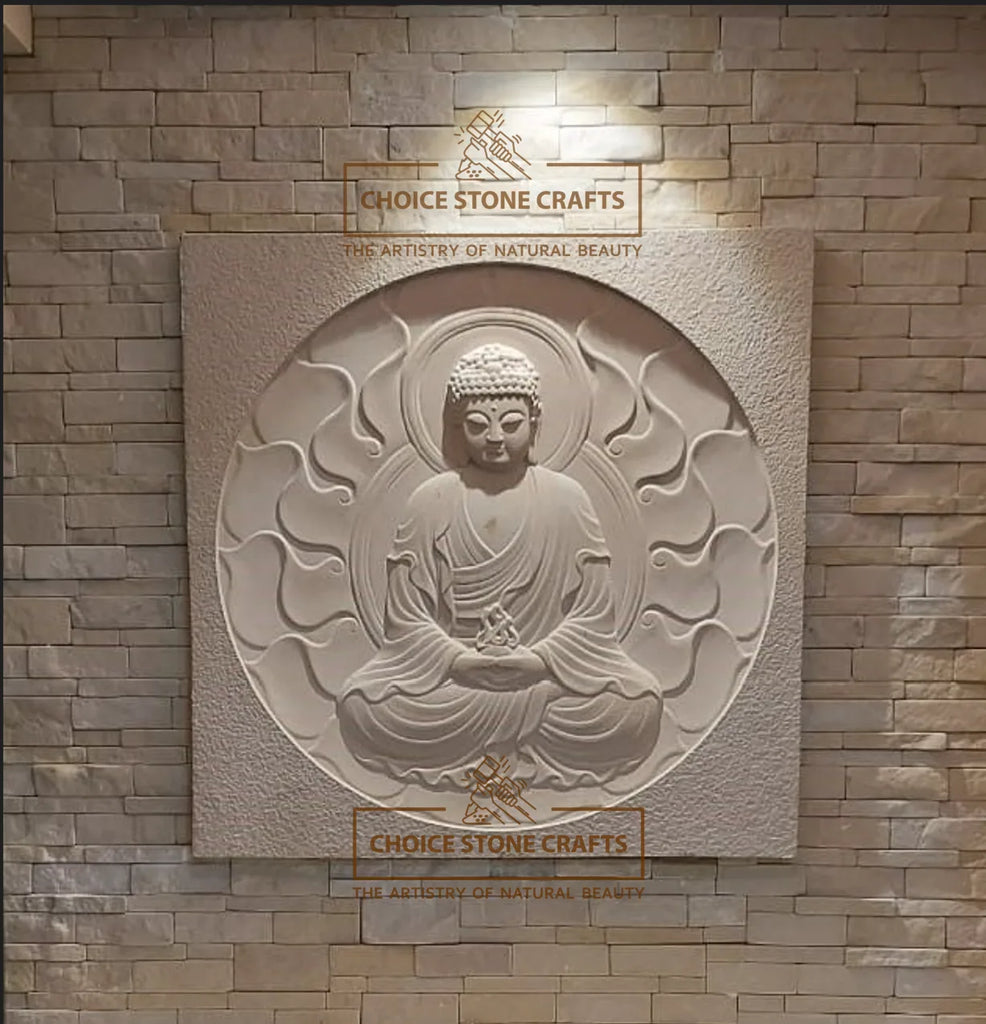 Lotus Buddha Meditation Natural Stone Wall Mural