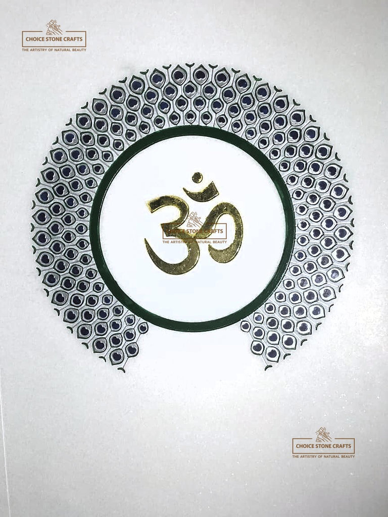 Om Peacock Design Temple Back Wall Stone Carving