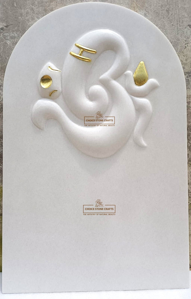 Temple Back Wall Marble Stone Carving Om Ganeshji