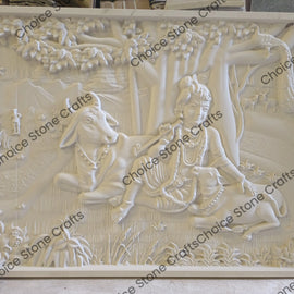 Bal Krishna With Cow Stone Mural