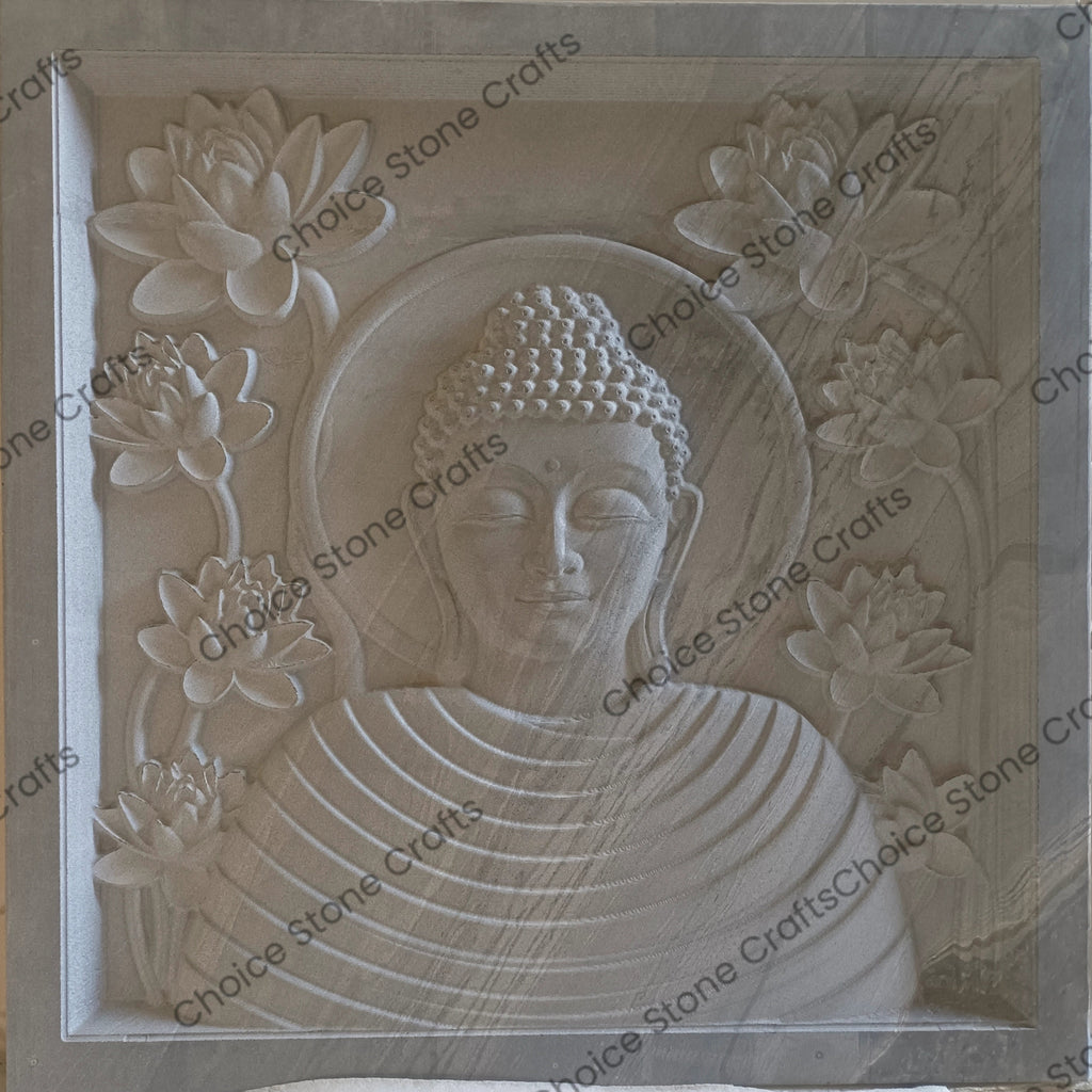 Buddha With Lotus Stone Wall Mural