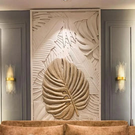 Natural Stone Wall Carving Pam Leaf