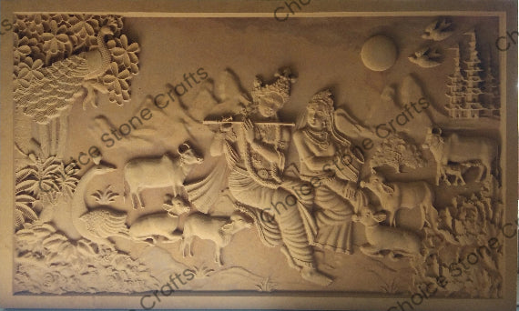 Radha Krishna in Vrindavan Stone wall Mural