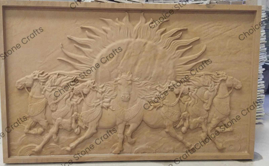 Seven Horeses Running at Sunrise Stone wall Mural