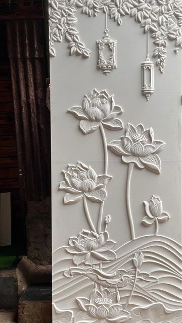 Stone Wall Carving Lotus Pond